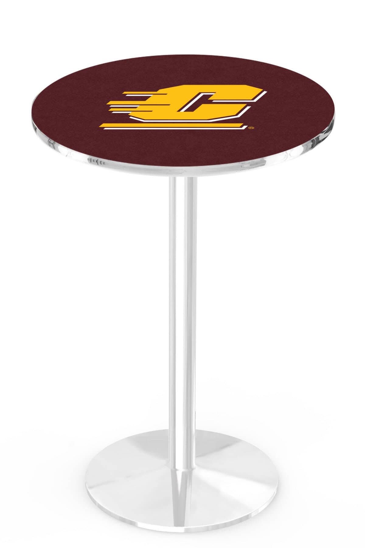 Central Michigan University 36-Inch Pub Table with 36-Inch Top, Round Base Base, and Chrome Finish 1 Central Michigan University 36-Inch Pub Table with 36-Inch Top, Round Base Base, and Chrome Finish