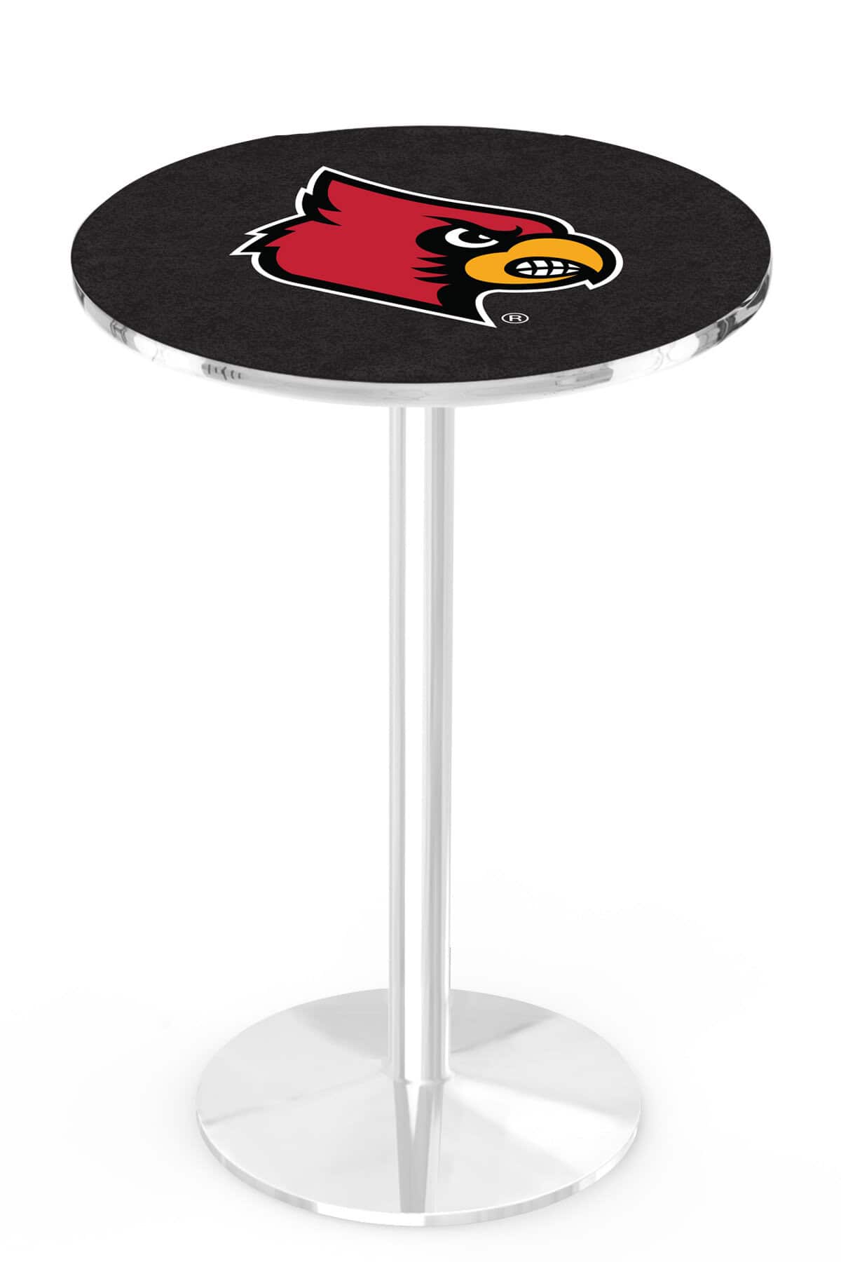 University of Louisville 42-Inch Pub Table with 36-Inch Top, Round Base Base, and Chrome Finish 1 University of Louisville 42-Inch Pub Table with 36-Inch Top, Round Base Base, and Chrome Finish