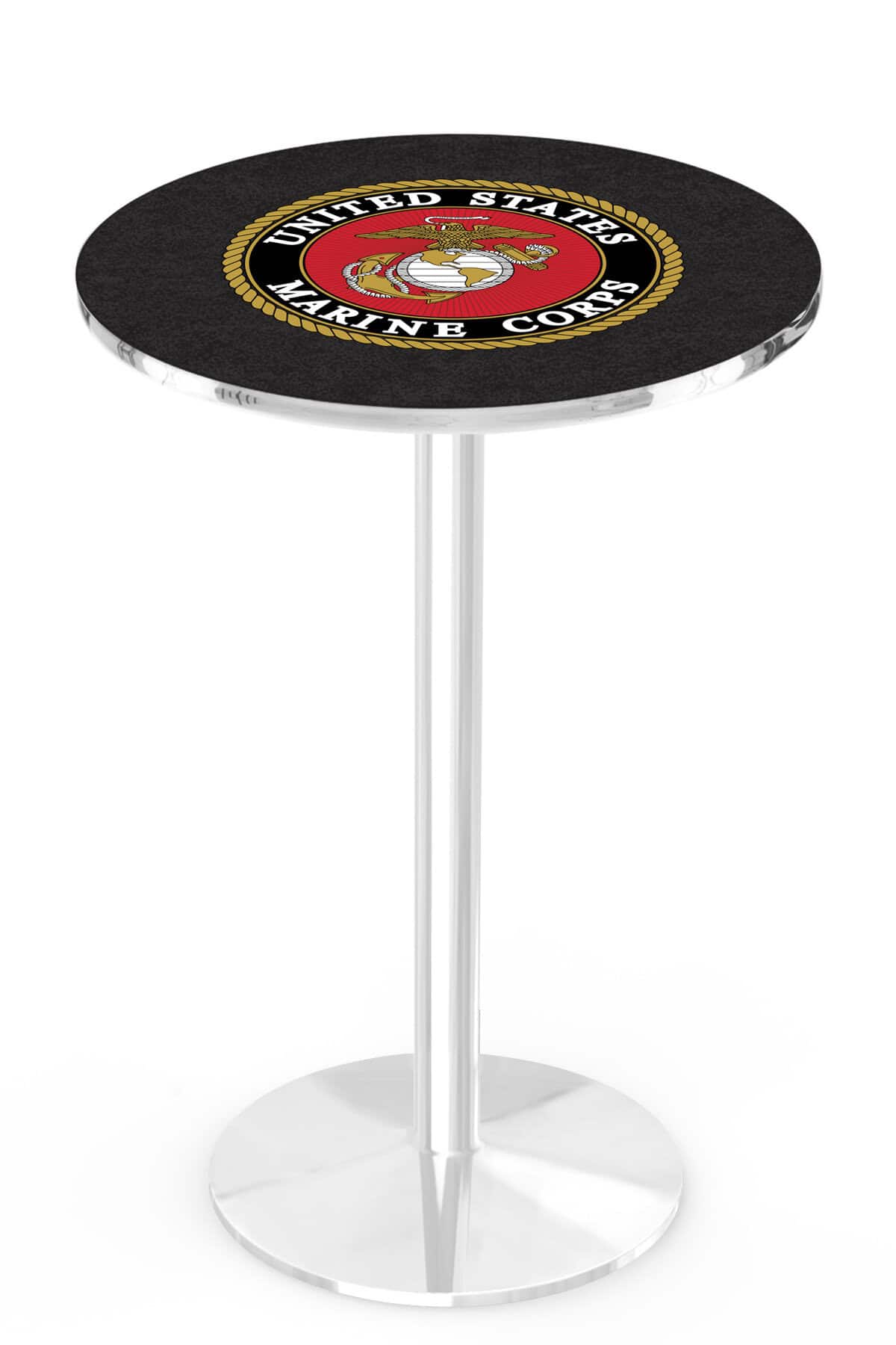 United States Marine Corps 36-Inch Pub Table with 30-Inch Top, Round Base Base, and Chrome Finish 1 United States Marine Corps 36-Inch Pub Table with 30-Inch Top, Round Base Base, and Chrome Finish