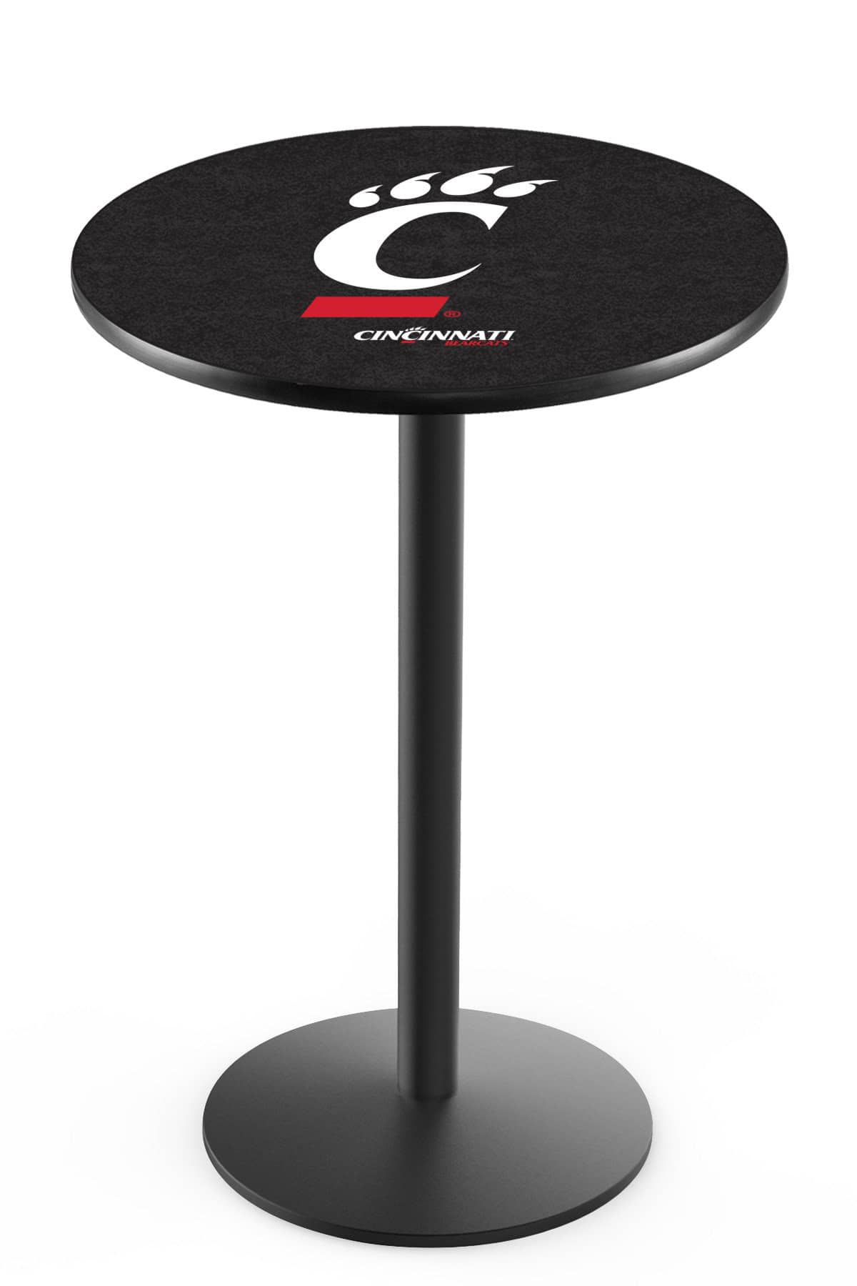 University of Cincinnati 42-Inch Pub Table with 30-Inch Top, Round Base Base, and Black Wrinkle Finish 1 University of Cincinnati 42-Inch Pub Table with 30-Inch Top, Round Base Base, and Black Wrinkle Finish