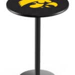 University of Iowa 42-Inch Pub Table with 36-Inch Top, Round Base Base, and Black Wrinkle Finish
