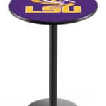 Louisiana State University 42-Inch Pub Table with 30-Inch Top, Round Base Base, and Black Wrinkle Finish