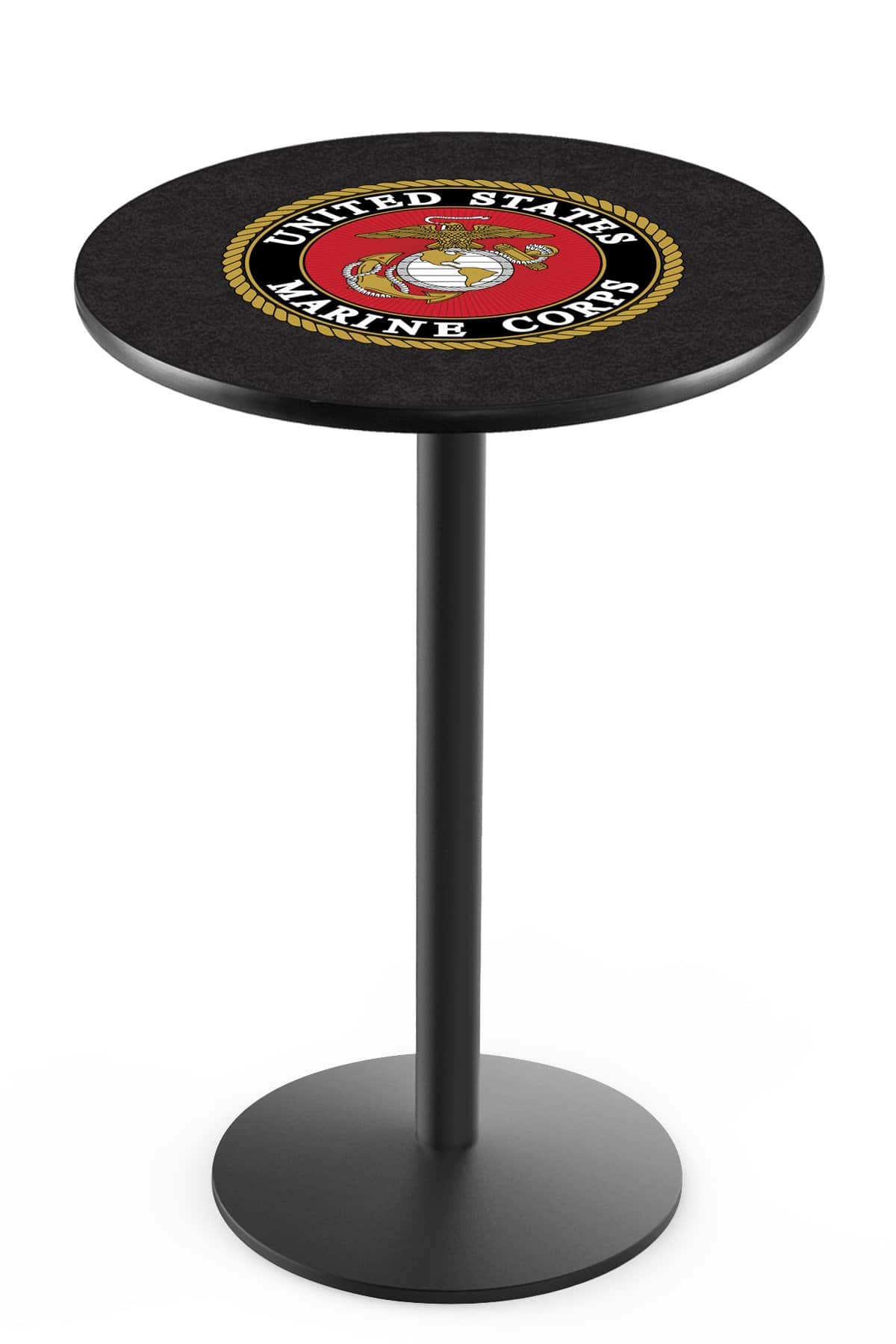 United States Marine Corps 36-Inch Pub Table with 36-Inch Top, Round Base Base, and Black Wrinkle Finish 1 United States Marine Corps 36-Inch Pub Table with 36-Inch Top, Round Base Base, and Black Wrinkle Finish