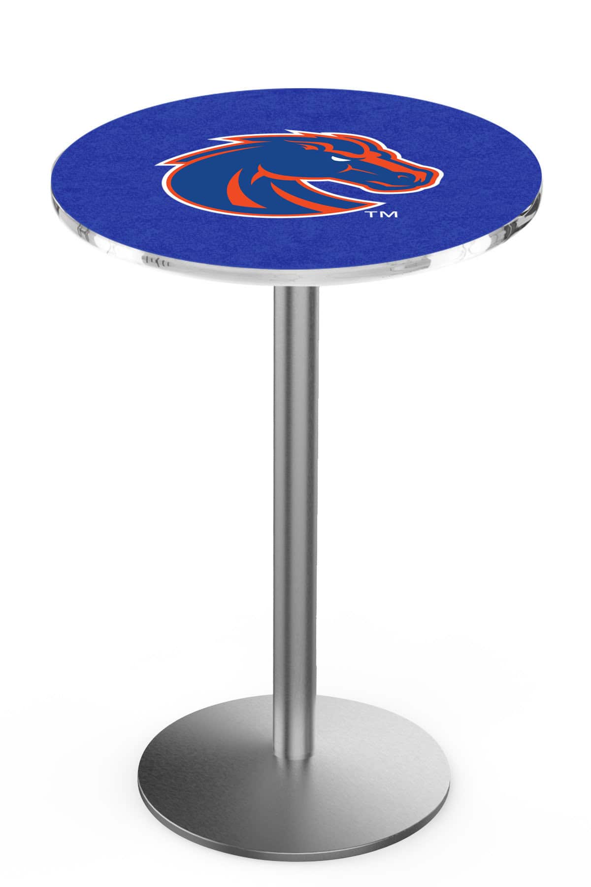 Boise State University 36-Inch Pub Table with 30-Inch Top, Round Base Base, and Stainless Finish 1 Boise State University 36-Inch Pub Table with 30-Inch Top, Round Base Base, and Stainless Finish