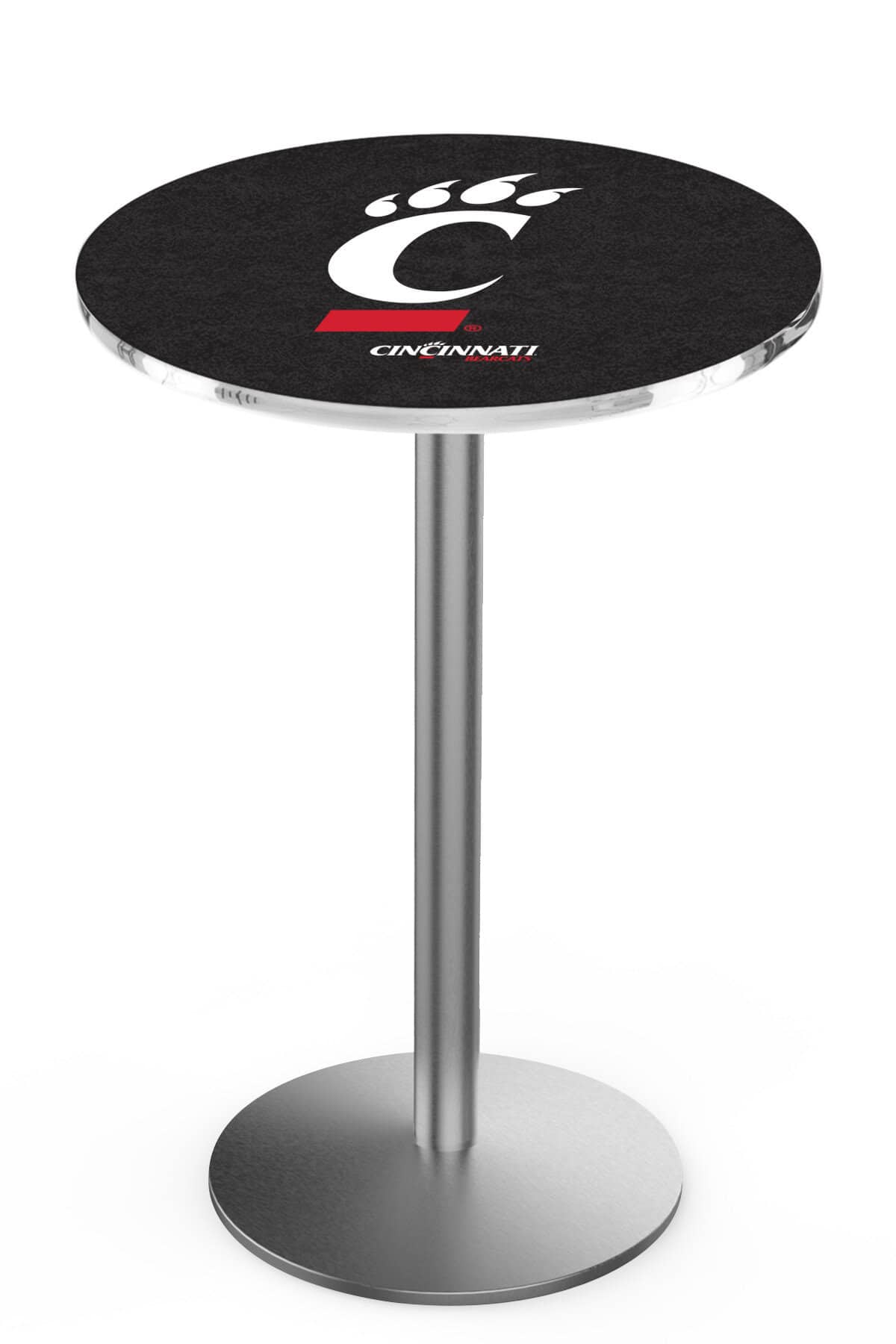University of Cincinnati 36-Inch Pub Table with 30-Inch Top, Round Base Base, and Stainless Finish 1 University of Cincinnati 36-Inch Pub Table with 30-Inch Top, Round Base Base, and Stainless Finish