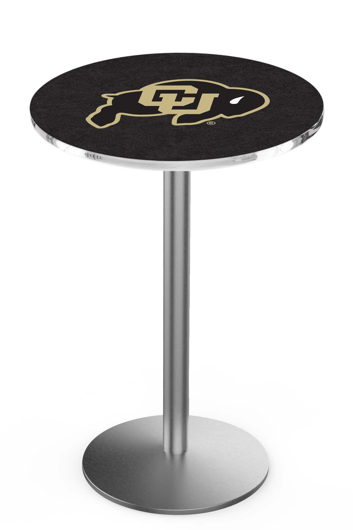 University of Colorado 42-Inch Pub Table with 30-Inch Top, Round Base Base, and Stainless Finish 1 University of Colorado 42-Inch Pub Table with 30-Inch Top, Round Base Base, and Stainless Finish
