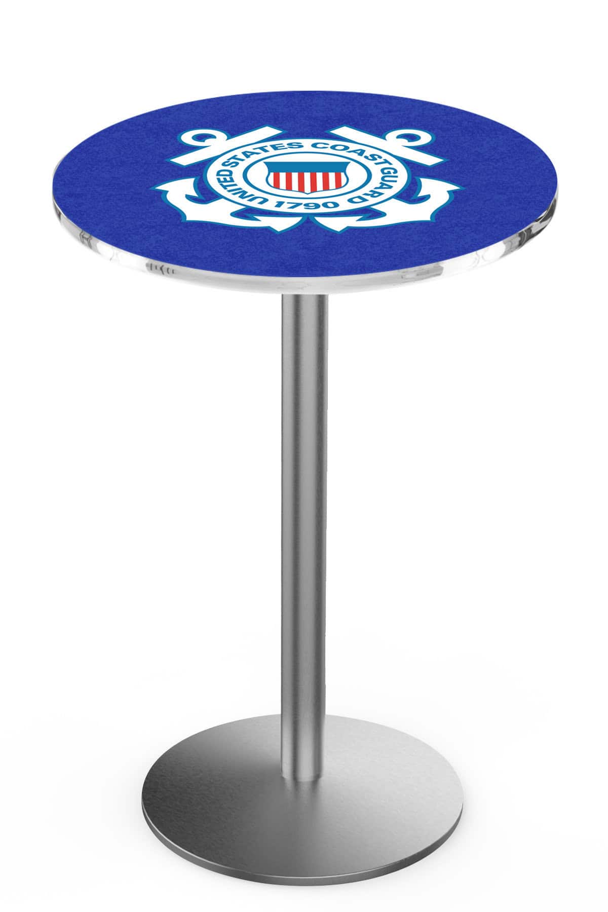 United States Coast Guard 42-Inch Pub Table with 36-Inch Top, Round Base Base, and Stainless Finish 1 United States Coast Guard 42-Inch Pub Table with 36-Inch Top, Round Base Base, and Stainless Finish