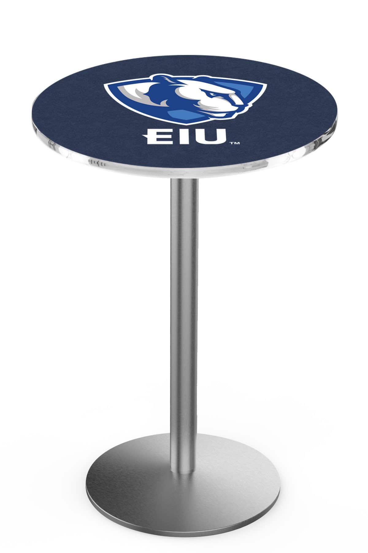 Eastern Illinois University 42-Inch Pub Table with 30-Inch Top, Round Base Base, and Stainless Finish 1 Eastern Illinois University 42-Inch Pub Table with 30-Inch Top, Round Base Base, and Stainless Finish