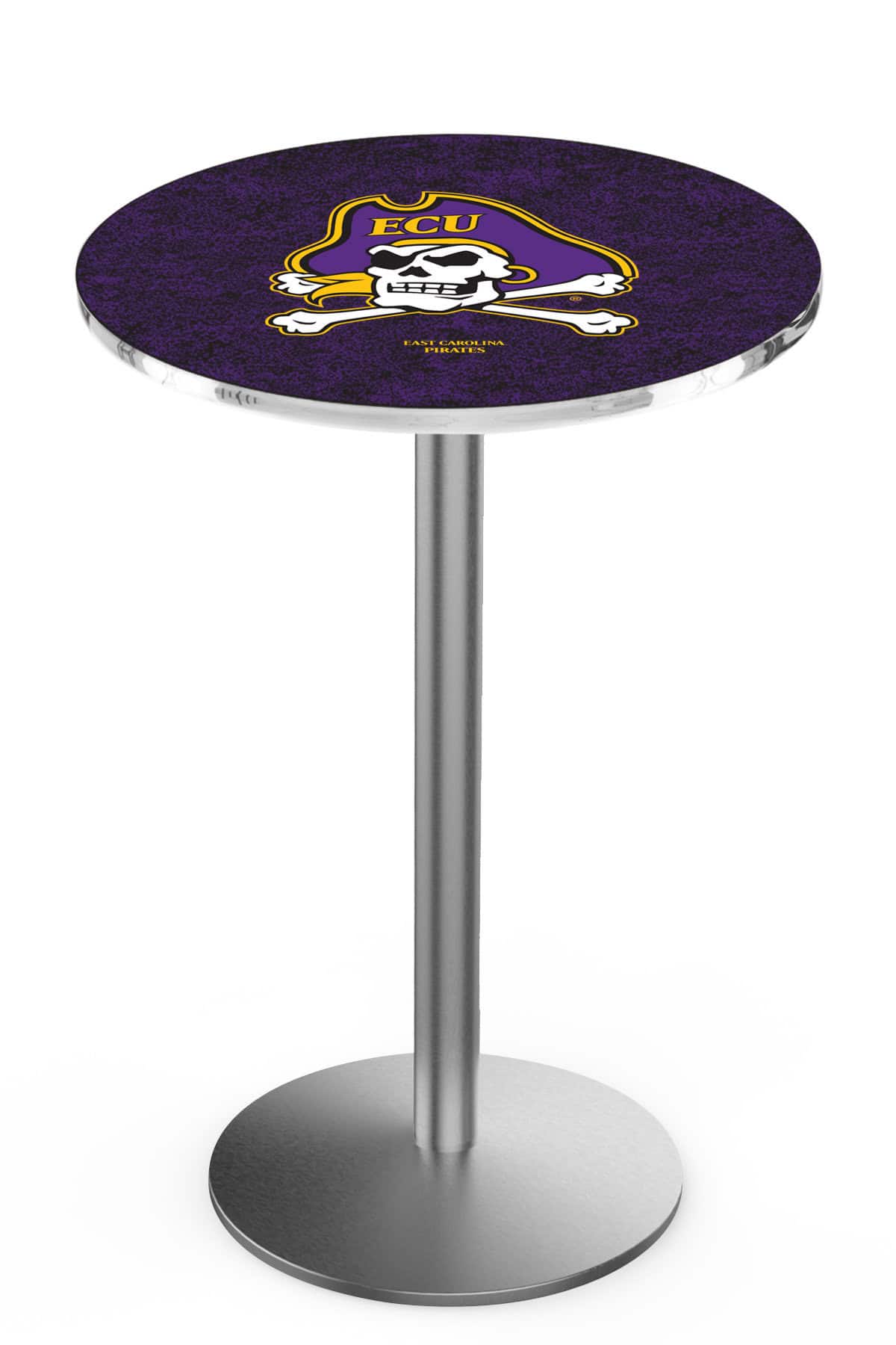 East Carolina University 36-Inch Pub Table with 36-Inch Top, Round Base Base, and Stainless Finish 1 East Carolina University 36-Inch Pub Table with 36-Inch Top, Round Base Base, and Stainless Finish