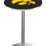 University of Iowa 42-Inch Pub Table with 36-Inch Top, Round Base Base, and Stainless Finish