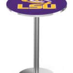 Louisiana State University 42-Inch Pub Table with 30-Inch Top, Round Base Base, and Stainless Finish