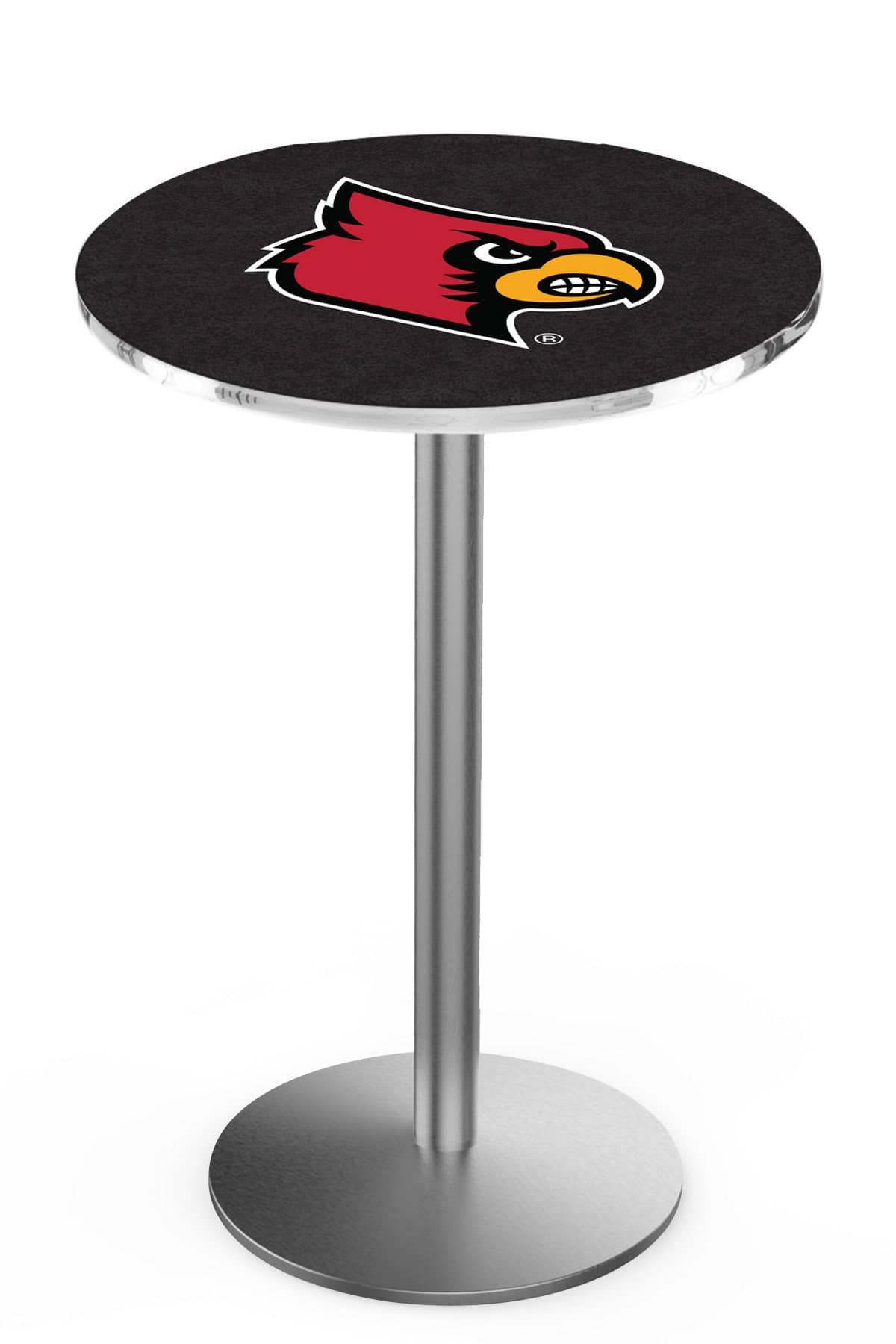 University of Louisville 36-Inch Pub Table with 36-Inch Top, Round Base Base, and Stainless Finish 1 University of Louisville 36-Inch Pub Table with 36-Inch Top, Round Base Base, and Stainless Finish