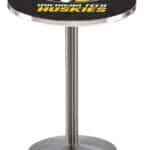 Michigan Tech University 42-Inch Pub Table with 30-Inch Top, Round Base Base, and Stainless Finish