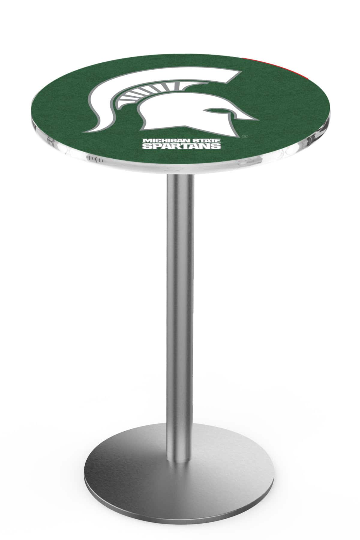 Michigan State University 42-Inch Pub Table with 30-Inch Top, Round Base Base, and Stainless Finish 1 Michigan State University 42-Inch Pub Table with 30-Inch Top, Round Base Base, and Stainless Finish