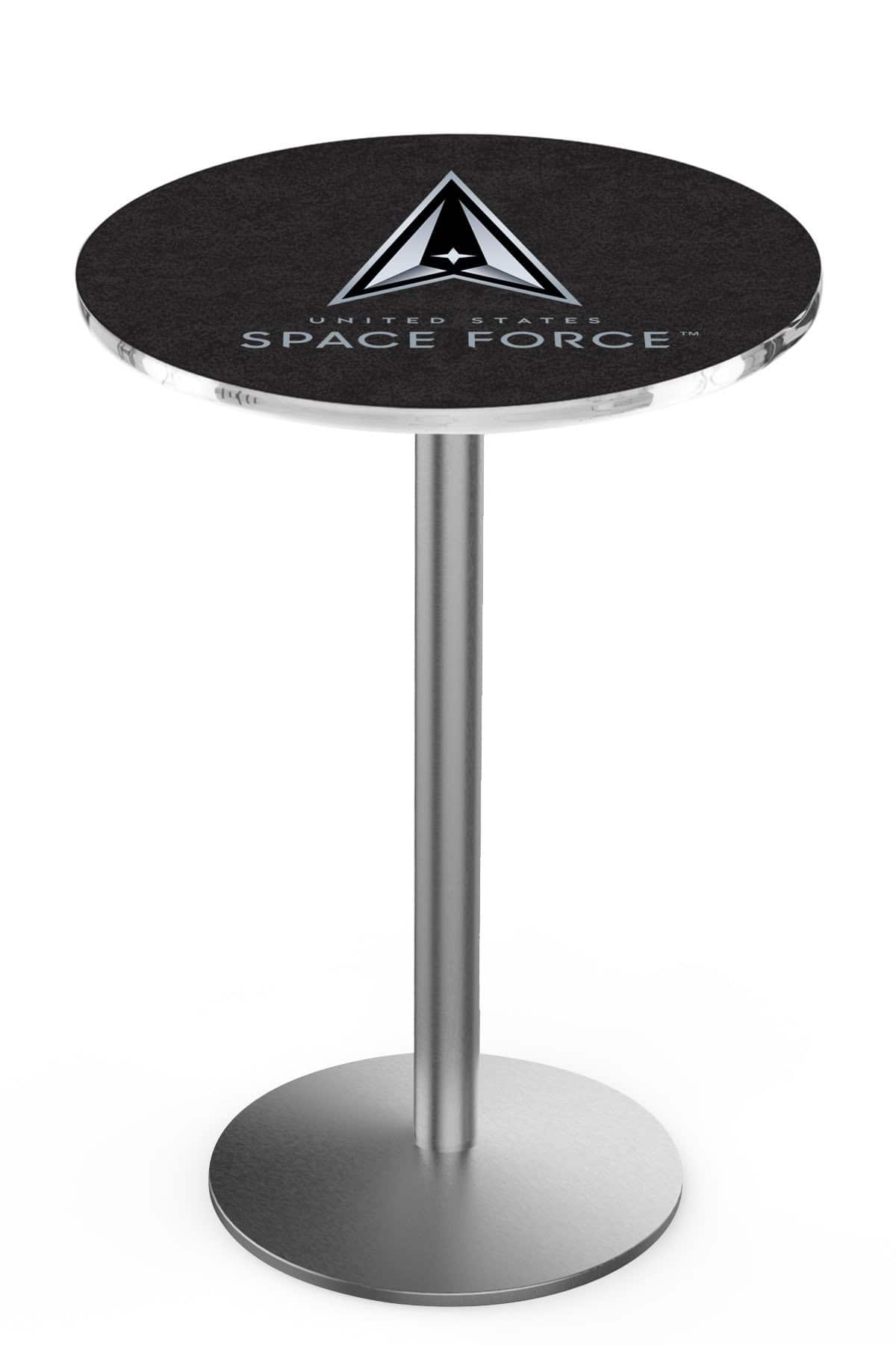 United States Space Force 42-Inch Pub Table with 30-Inch Top, Round Base Base, and Stainless Finish 1 United States Space Force 42-Inch Pub Table with 30-Inch Top, Round Base Base, and Stainless Finish
