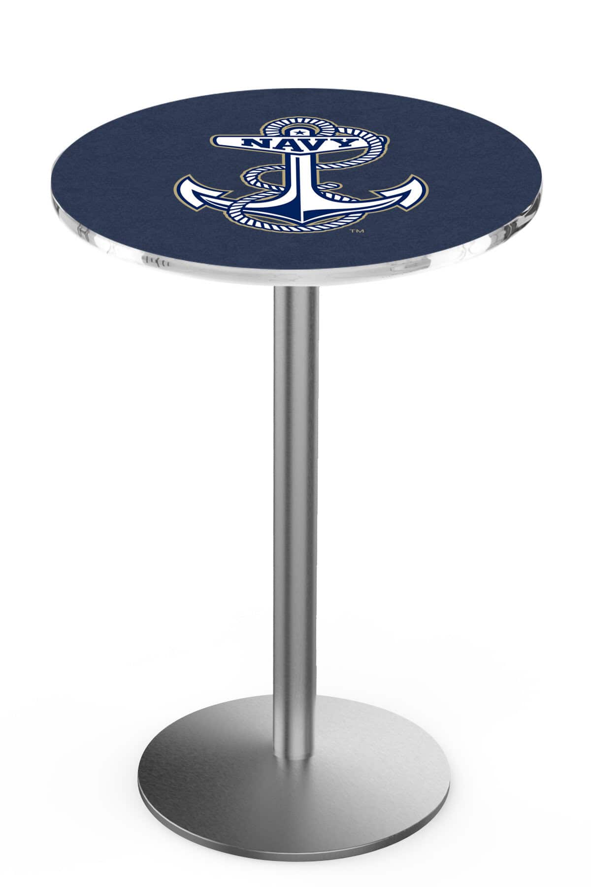 US Naval Academy 42-Inch Pub Table with 30-Inch Top, Round Base Base, and Stainless Finish 1 US Naval Academy 42-Inch Pub Table with 30-Inch Top, Round Base Base, and Stainless Finish