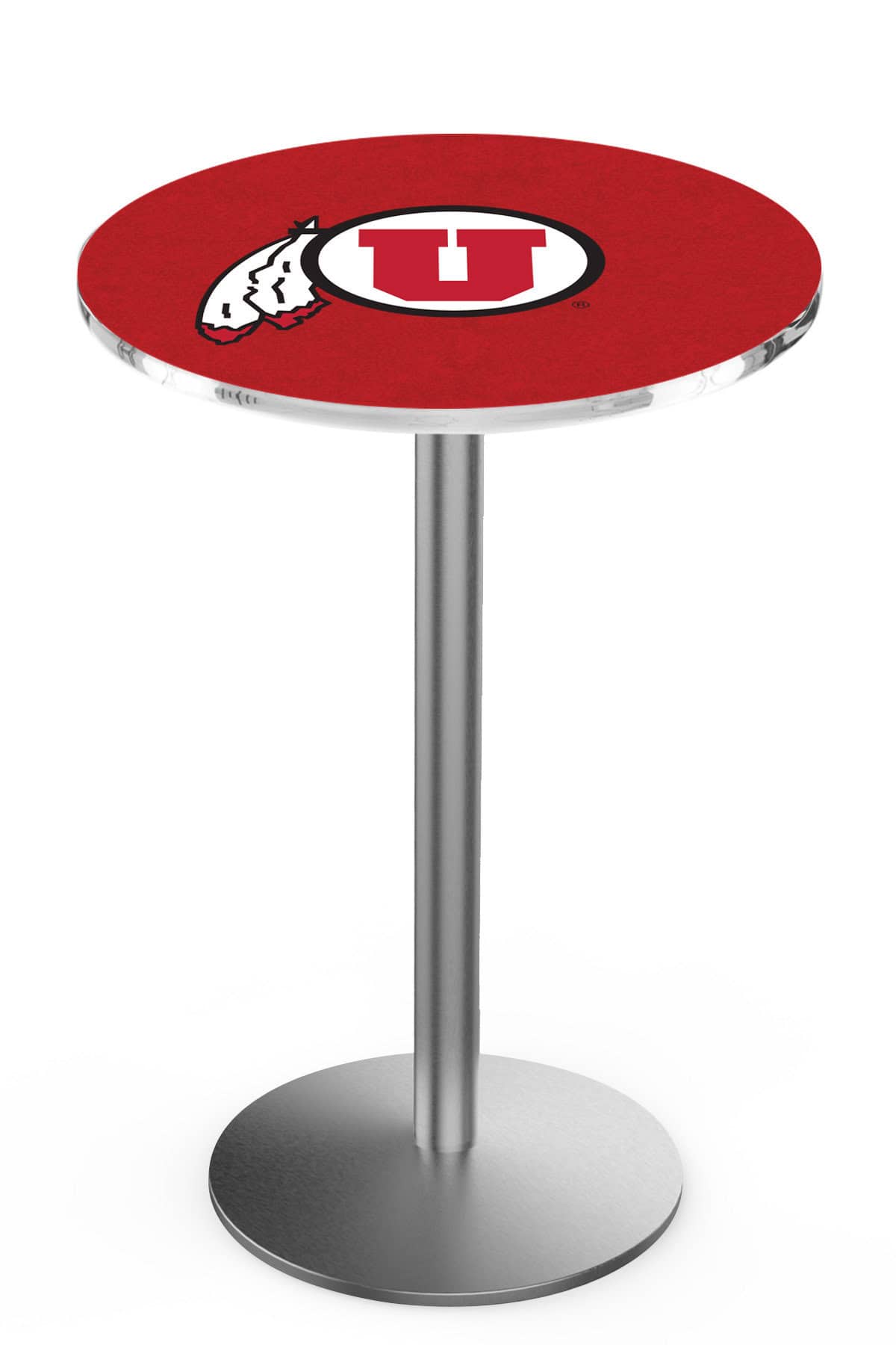 University of Utah 36-Inch Pub Table with 36-Inch Top, Round Base Base, and Stainless Finish 1 University of Utah 36-Inch Pub Table with 36-Inch Top, Round Base Base, and Stainless Finish