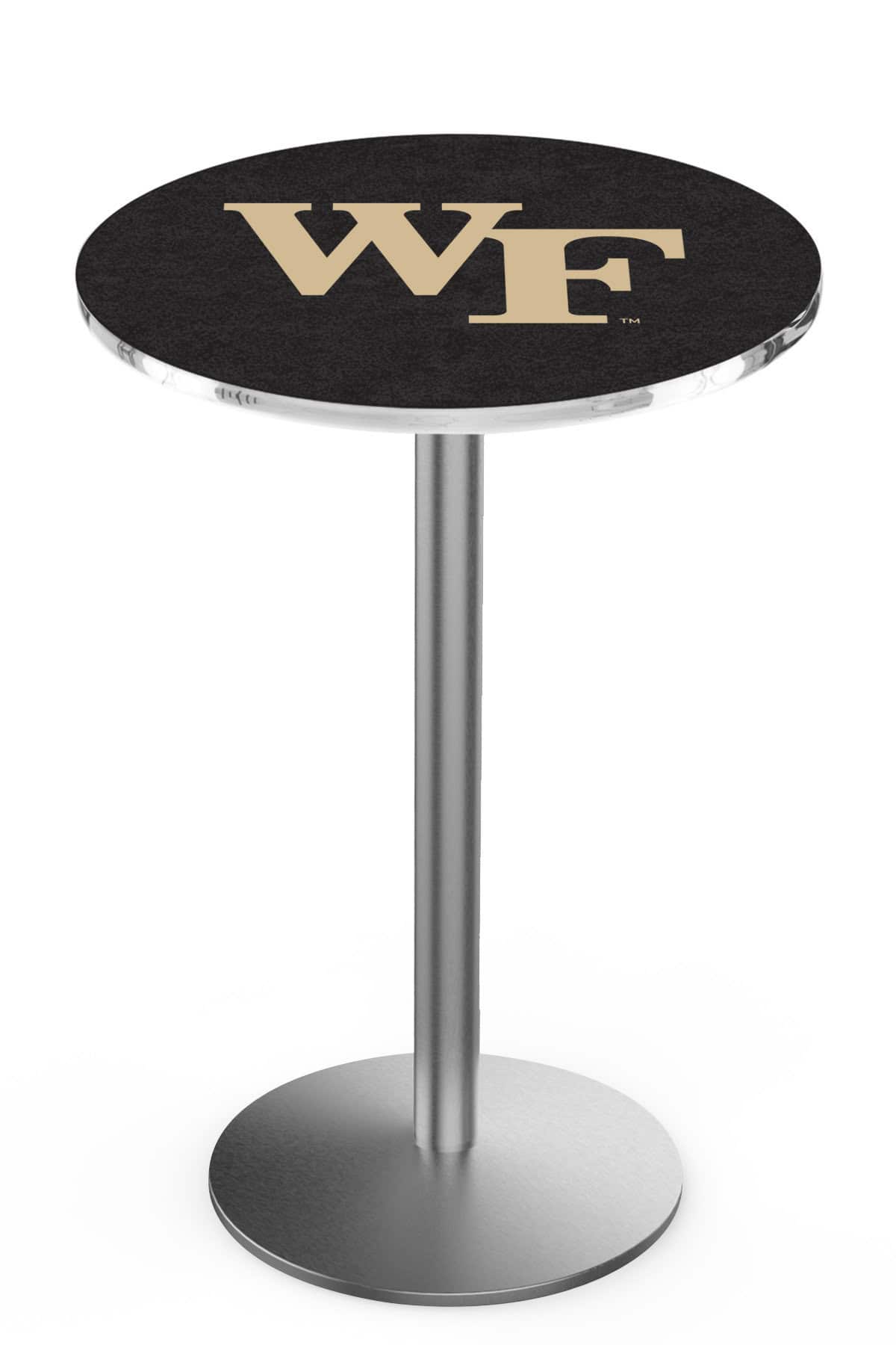 Wake Forest University 36-Inch Pub Table with 30-Inch Top, Round Base Base, and Stainless Finish 1 Wake Forest University 36-Inch Pub Table with 30-Inch Top, Round Base Base, and Stainless Finish