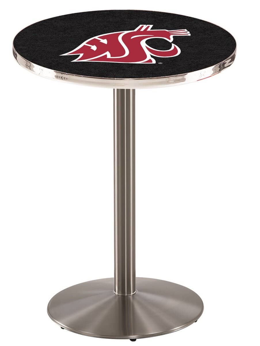 Washington State University 42-Inch Pub Table with 36-Inch Top, Round Base Base, and Stainless Finish 1 Washington State University 42-Inch Pub Table with 36-Inch Top, Round Base Base, and Stainless Finish
