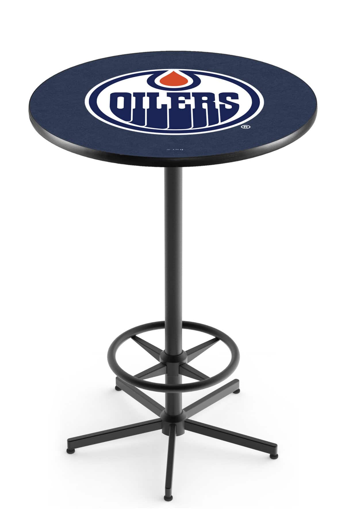 Edmonton Oilers 42-Inch Pub Table with 36-Inch Top, Star Base Base, and Black Wrinkle Finish 1 Edmonton Oilers 42-Inch Pub Table with 36-Inch Top, Star Base Base, and Black Wrinkle Finish
