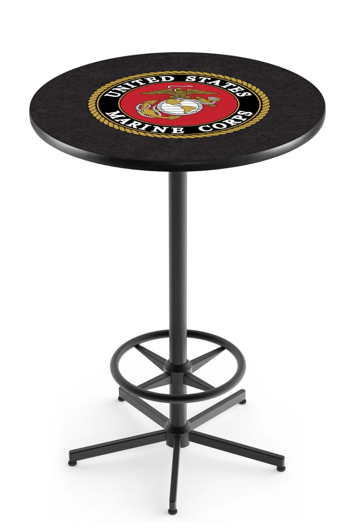 United States Marine Corps 42-Inch Pub Table with 36-Inch Top, Star Base Base, and Black Wrinkle Finish 1 United States Marine Corps 42-Inch Pub Table with 36-Inch Top, Star Base Base, and Black Wrinkle Finish