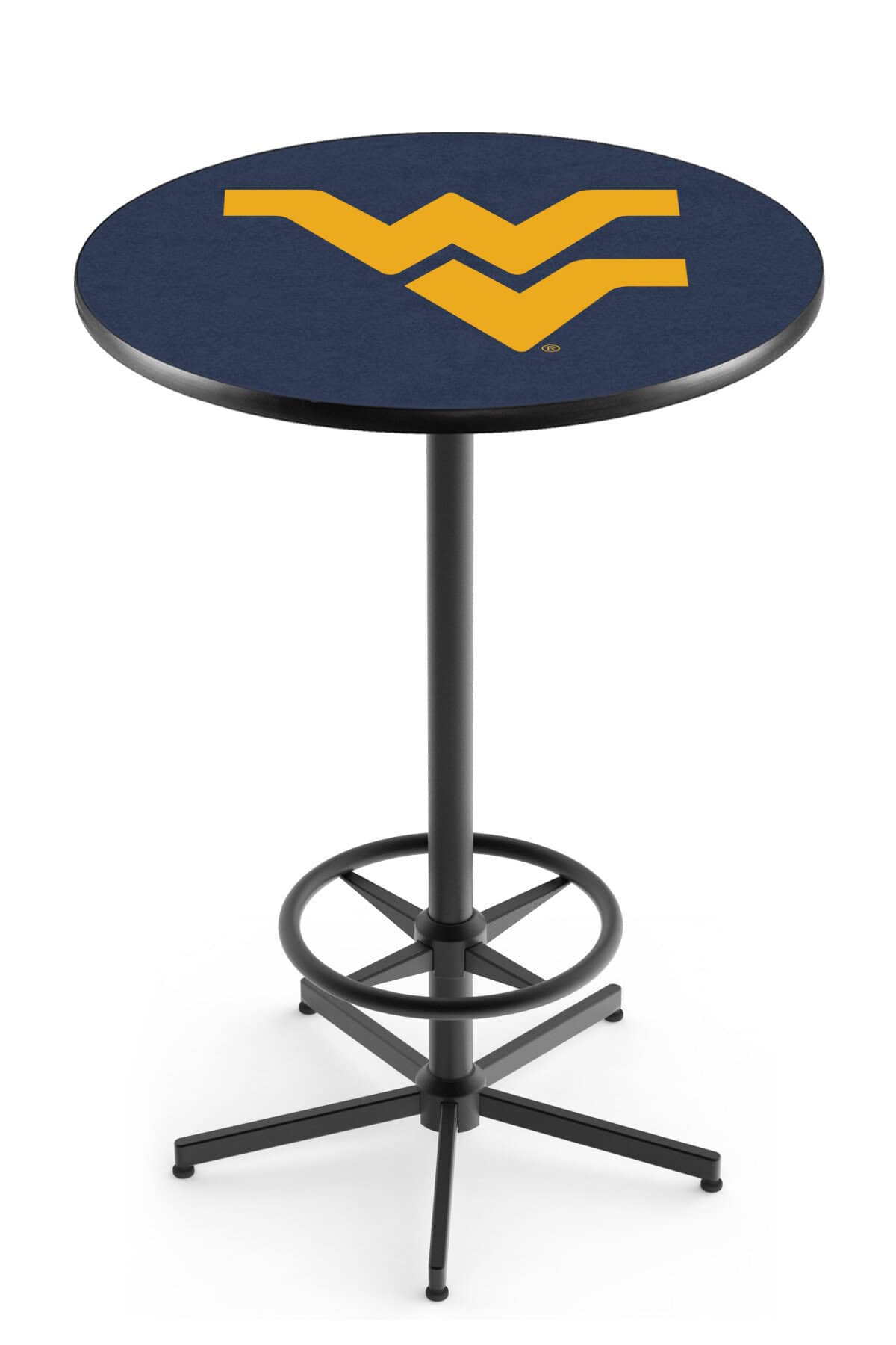 West Virginia University 42-Inch Pub Table with 36-Inch Top, Star Base Base, and Black Wrinkle Finish 1 West Virginia University 42-Inch Pub Table with 36-Inch Top, Star Base Base, and Black Wrinkle Finish