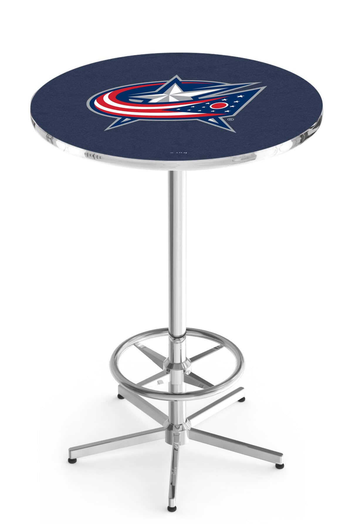 Columbus Blue Jackets 42-Inch Pub Table with 30-Inch Top, Star Base Base, and Chrome Finish 1 Columbus Blue Jackets 42-Inch Pub Table with 30-Inch Top, Star Base Base, and Chrome Finish