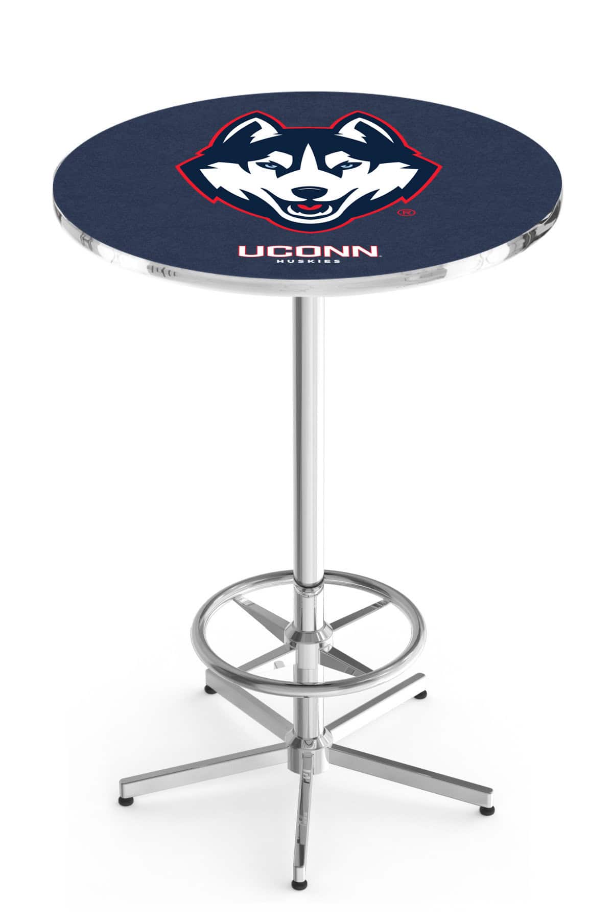 University of Connecticut 42-Inch Pub Table with 30-Inch Top, Star Base Base, and Chrome Finish 1 University of Connecticut 42-Inch Pub Table with 30-Inch Top, Star Base Base, and Chrome Finish