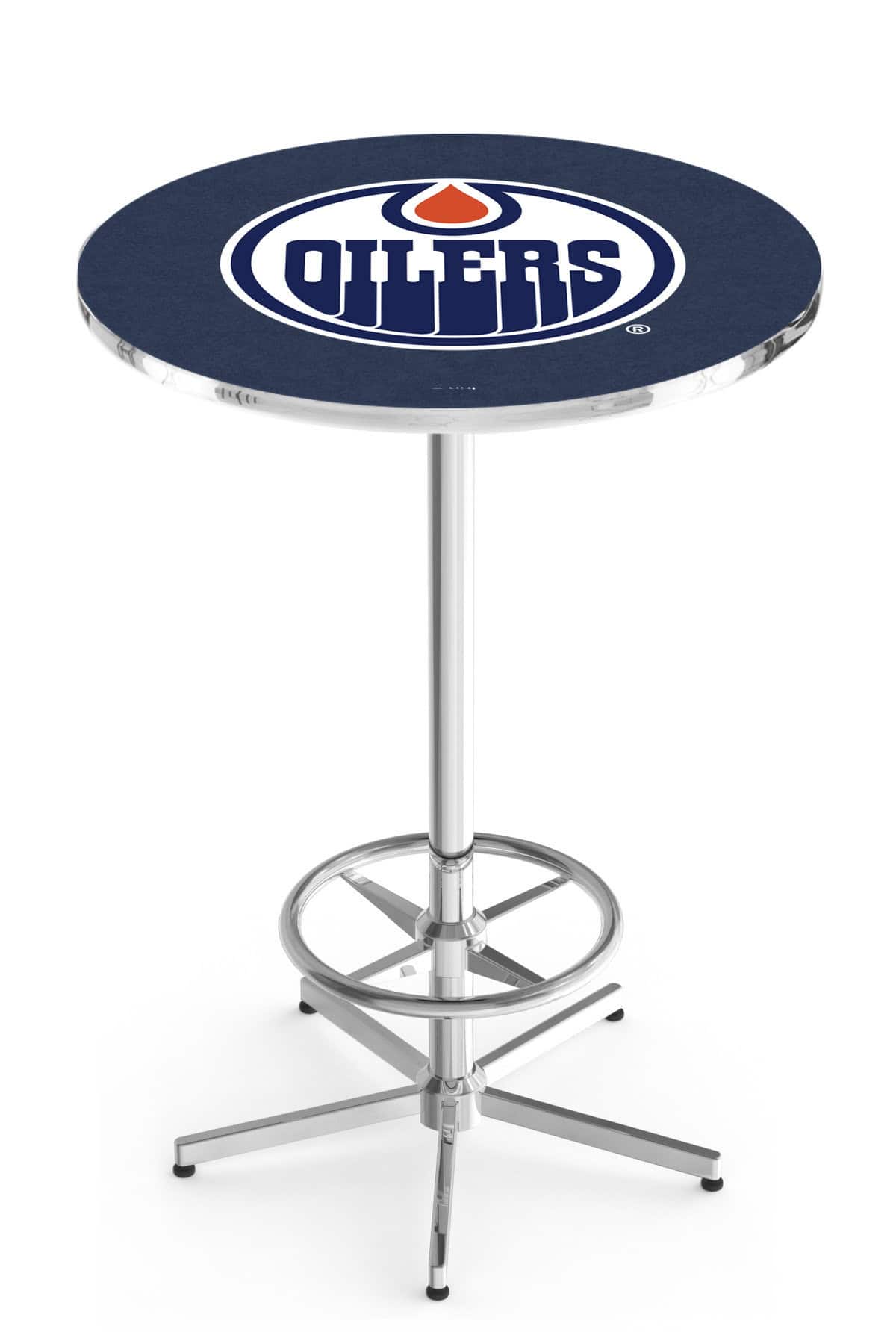 Edmonton Oilers 42-Inch Pub Table with 36-Inch Top, Star Base Base, and Chrome Finish 1 Edmonton Oilers 42-Inch Pub Table with 36-Inch Top, Star Base Base, and Chrome Finish