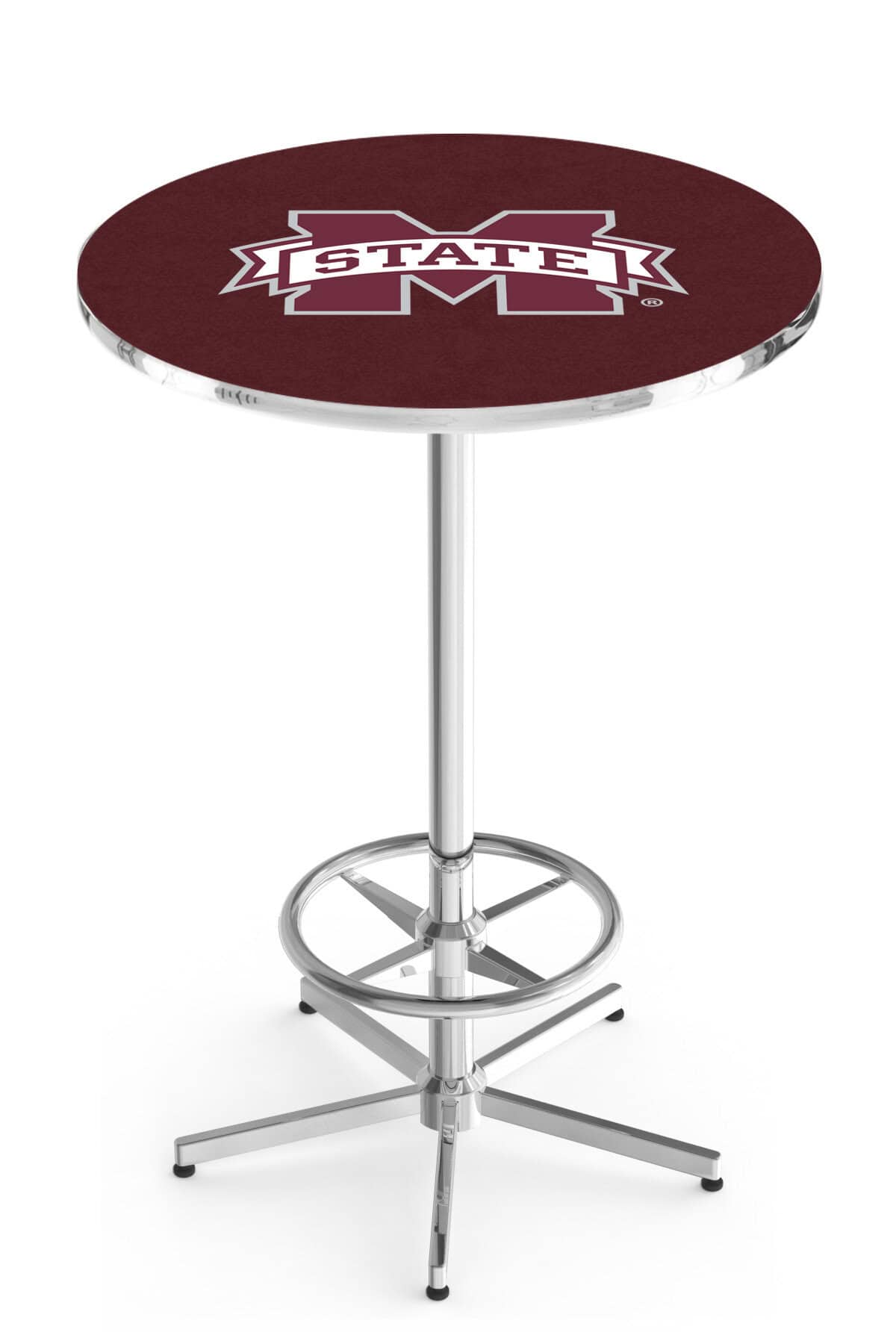 Mississippi State University 42-Inch Pub Table with 36-Inch Top, Star Base Base, and Chrome Finish 1 Mississippi State University 42-Inch Pub Table with 36-Inch Top, Star Base Base, and Chrome Finish