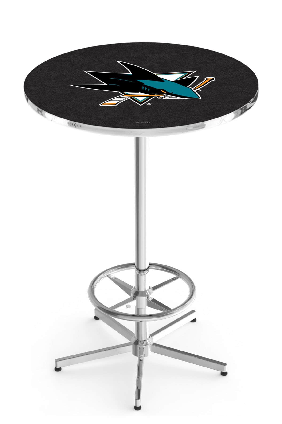 San Jose Sharks 42-Inch Pub Table with 36-Inch Top, Star Base Base, and Chrome Finish 1 San Jose Sharks 42-Inch Pub Table with 36-Inch Top, Star Base Base, and Chrome Finish