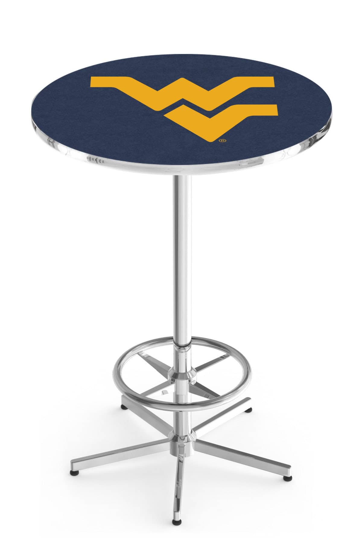 West Virginia University 42-Inch Pub Table with 36-Inch Top, Star Base Base, and Chrome Finish 1 West Virginia University 42-Inch Pub Table with 36-Inch Top, Star Base Base, and Chrome Finish