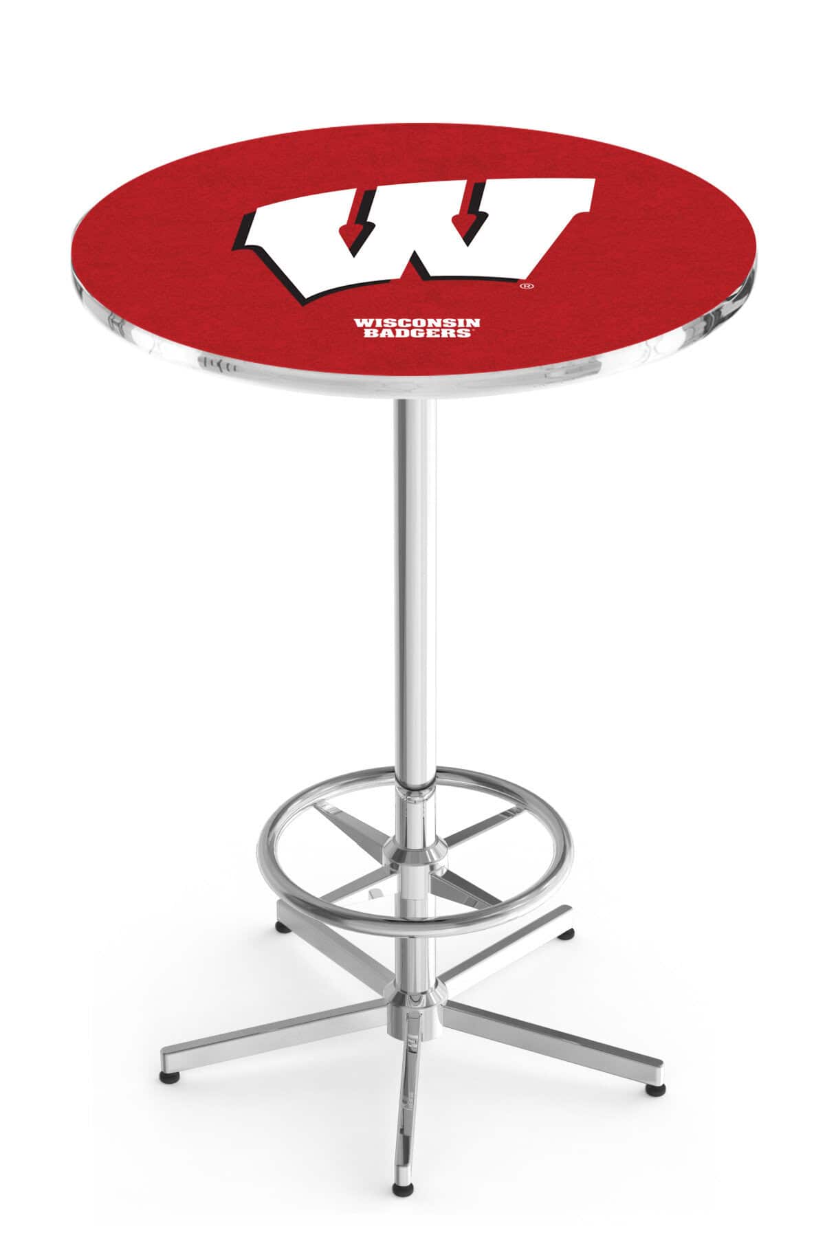 University of Wisconsin (W) 42-Inch Pub Table with 36-Inch Top, Star Base Base, and Chrome Finish 1 University of Wisconsin (W) 42-Inch Pub Table with 36-Inch Top, Star Base Base, and Chrome Finish