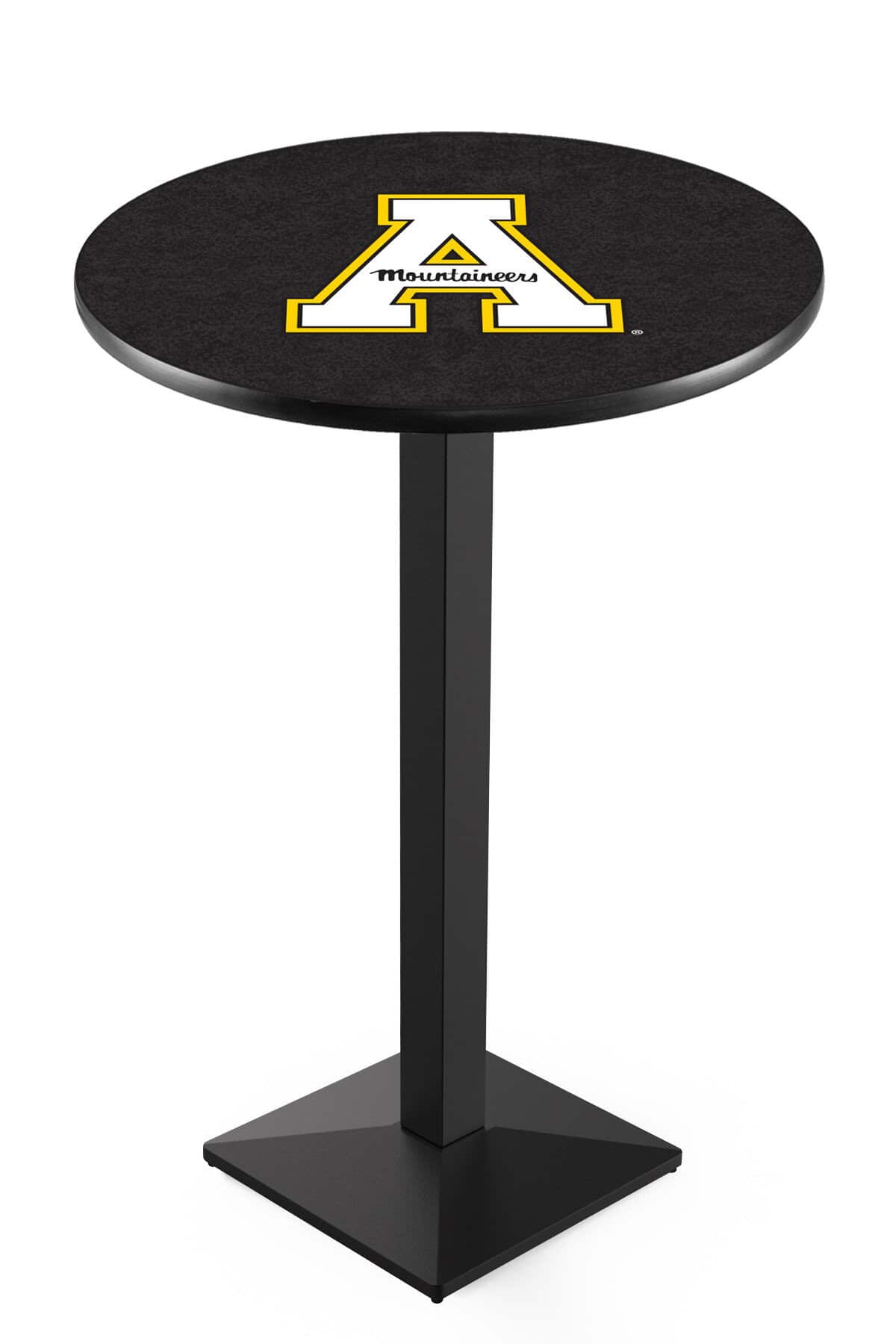 Appalachian State University 42-Inch Pub Table with 36-Inch Top, Square Base Base, and Black Wrinkle Finish 1 Appalachian State University 42-Inch Pub Table with 36-Inch Top, Square Base Base, and Black Wrinkle Finish