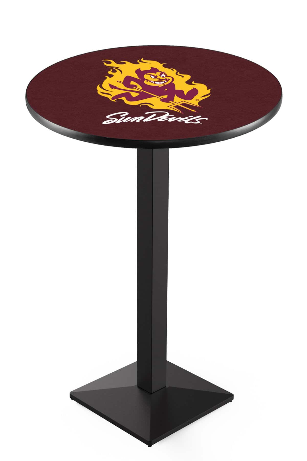 Arizona State University (Sparky) 42-Inch Pub Table with 36-Inch Top, Square Base Base, and Black Wrinkle Finish 1 Arizona State University (Sparky) 42-Inch Pub Table with 36-Inch Top, Square Base Base, and Black Wrinkle Finish