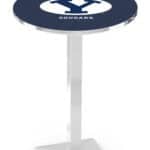 Brigham Young University 42-Inch Pub Table with 36-Inch Top, Square Base Base, and Chrome Finish