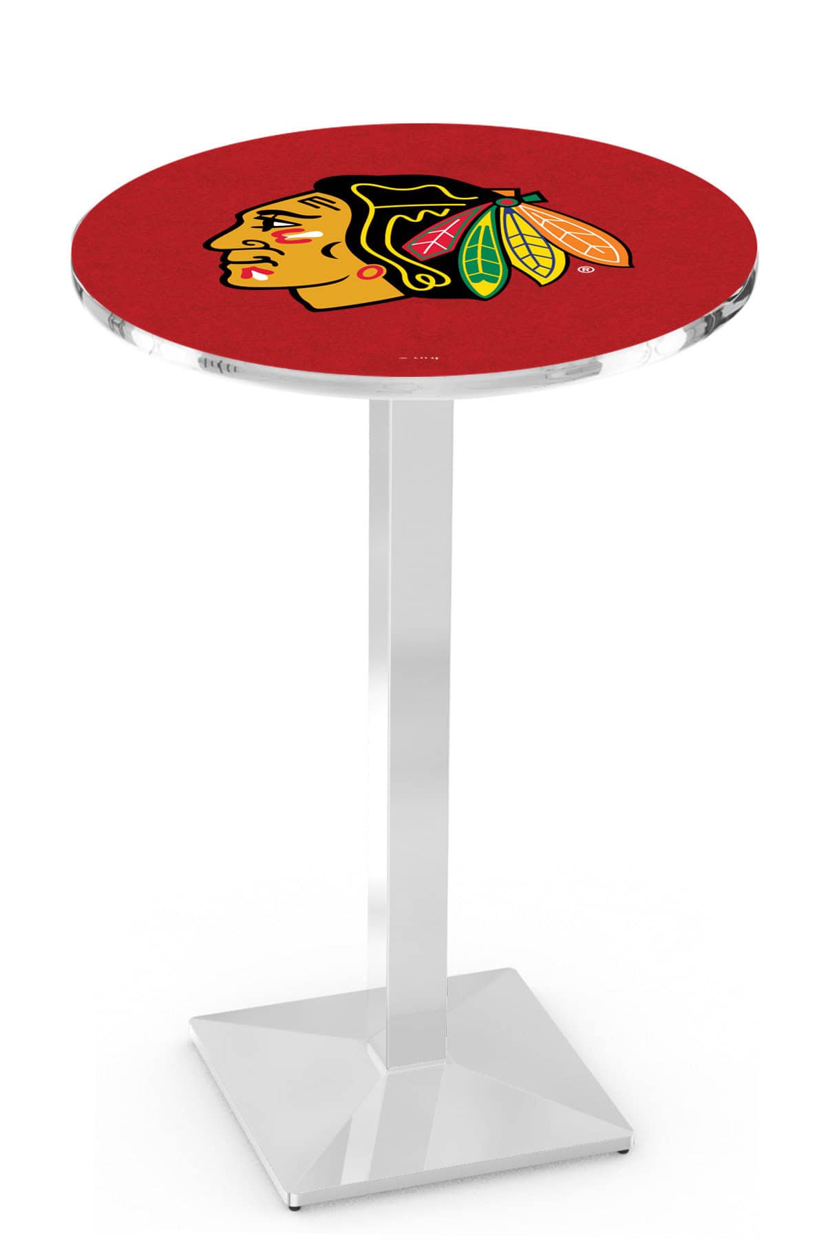 Chicago Blackhawks 42-Inch Pub Table with 36-Inch Top, Square Base Base, and Chrome Finish 1 Chicago Blackhawks 42-Inch Pub Table with 36-Inch Top, Square Base Base, and Chrome Finish