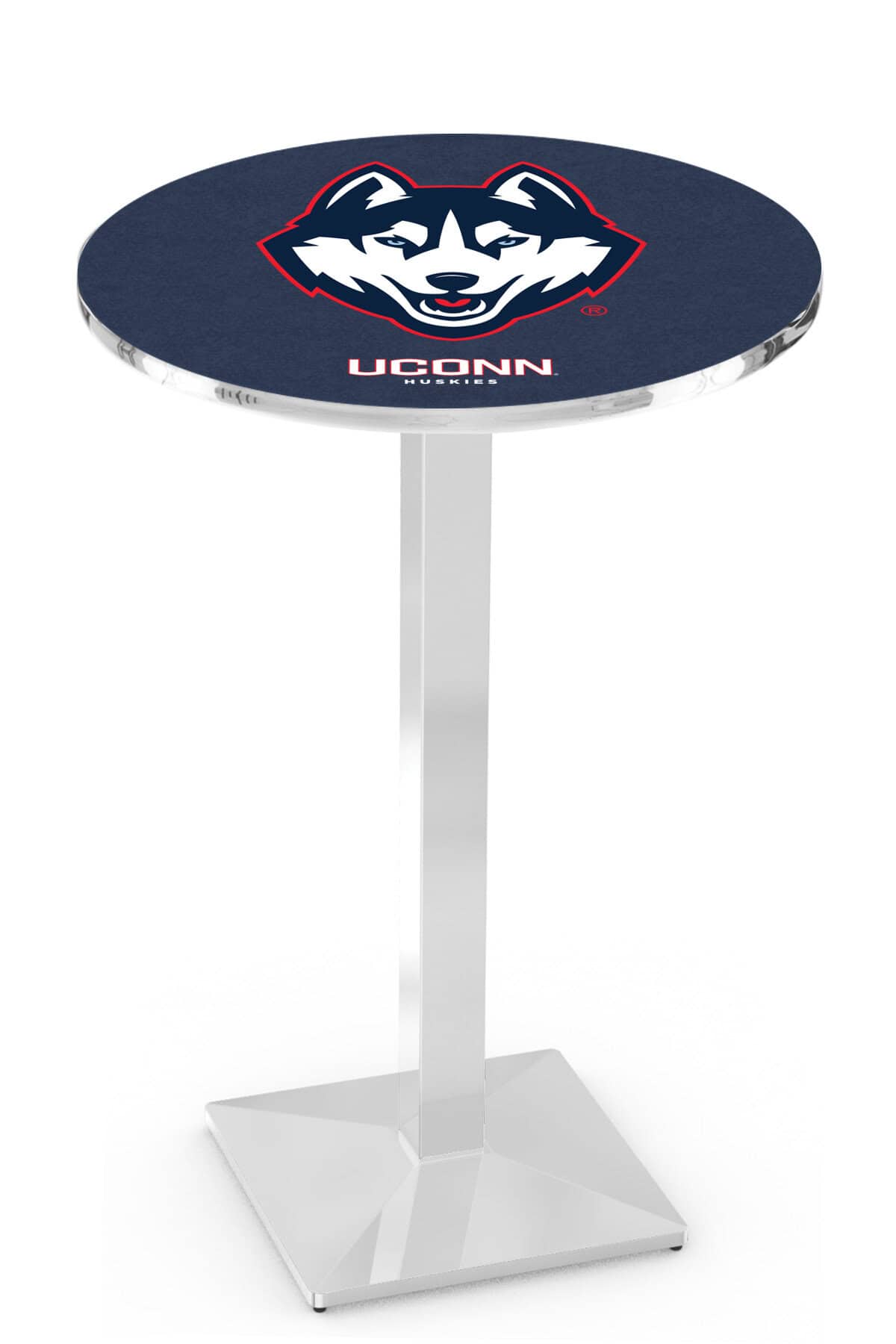 University of Connecticut 42-Inch Pub Table with 30-Inch Top, Square Base Base, and Chrome Finish 1 University of Connecticut 42-Inch Pub Table with 30-Inch Top, Square Base Base, and Chrome Finish