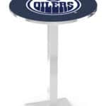 Edmonton Oilers 42-Inch Pub Table with 36-Inch Top, Square Base Base, and Chrome Finish 4 Edmonton Oilers 42-Inch Pub Table with 36-Inch Top, Square Base Base, and Chrome Finish