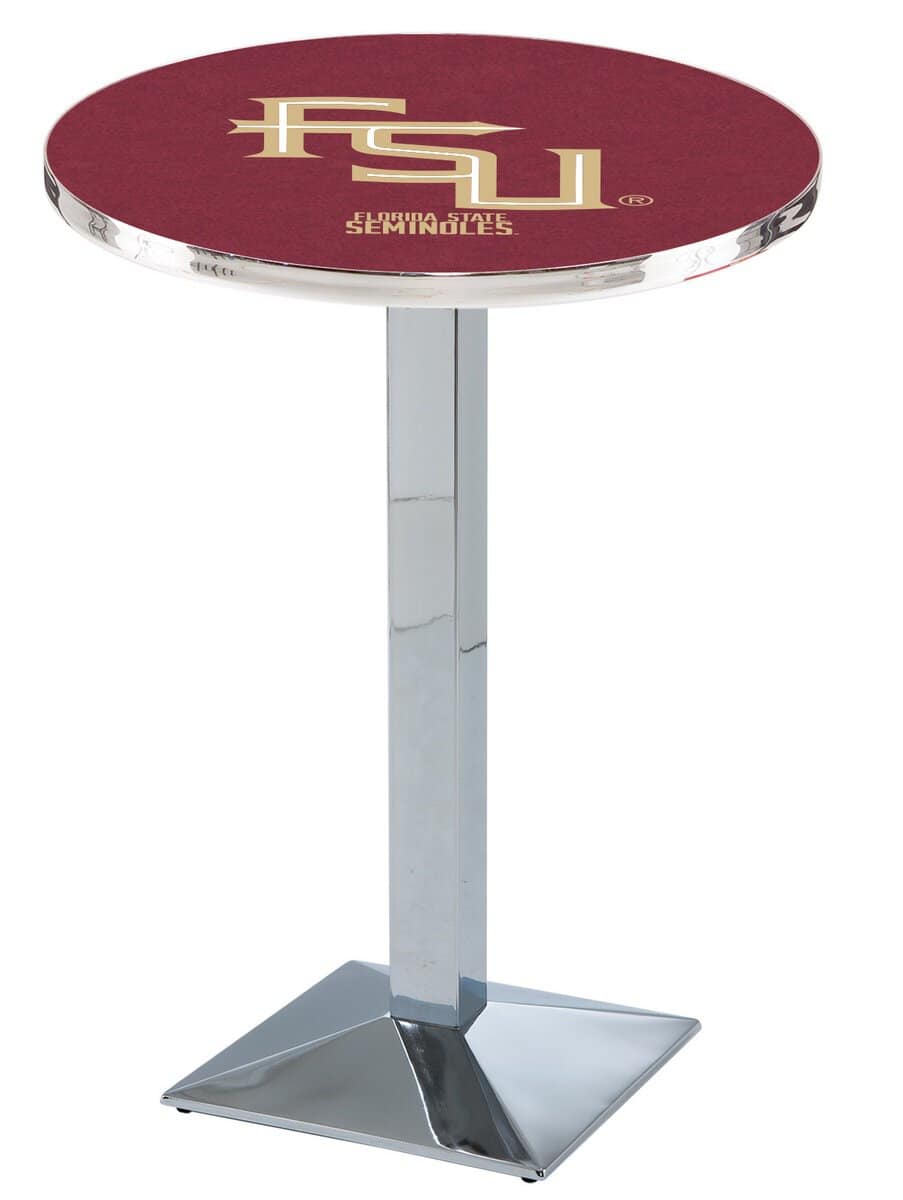 Florida State (Script) 42-Inch Pub Table with 36-Inch Top, Square Base Base, and Chrome Finish 1 Florida State (Script) 42-Inch Pub Table with 36-Inch Top, Square Base Base, and Chrome Finish