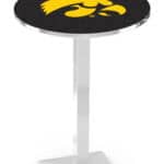 University of Iowa 42-Inch Pub Table with 36-Inch Top, Square Base Base, and Chrome Finish