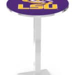 Louisiana State University 36-Inch Pub Table with 36-Inch Top, Square Base Base, and Chrome Finish