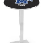 University of Memphis 36-Inch Pub Table with 30-Inch Top, Square Base Base, and Chrome Finish