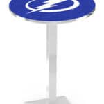 Tampa Bay Lightning 36-Inch Pub Table with 36-Inch Top, Square Base Base, and Chrome Finish