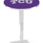 Texas Christian University 42-Inch Pub Table with 30-Inch Top, Square Base Base, and Chrome Finish