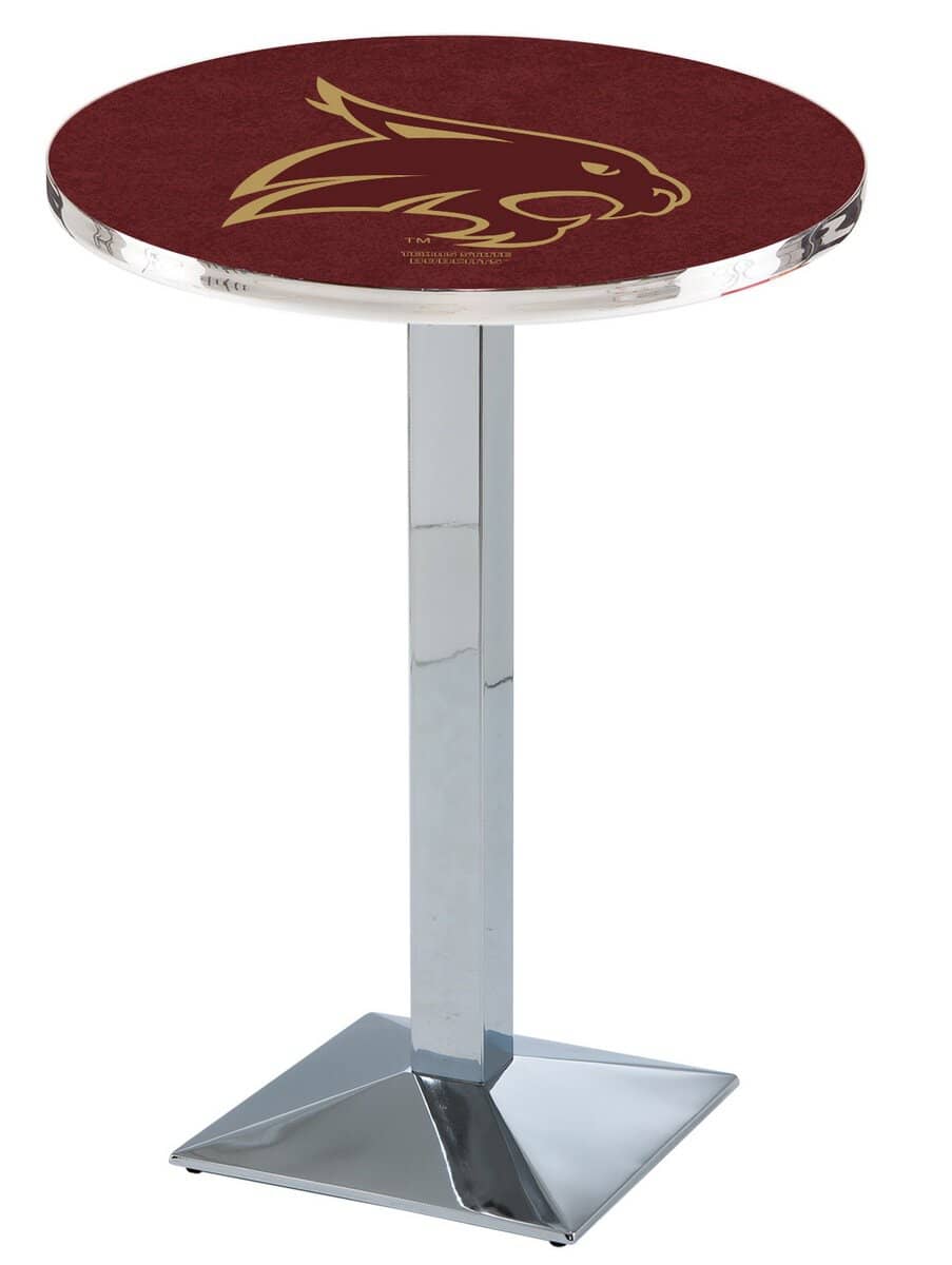 Texas State University 36-Inch Pub Table with 36-Inch Top, Square Base Base, and Chrome Finish 1 Texas State University 36-Inch Pub Table with 36-Inch Top, Square Base Base, and Chrome Finish