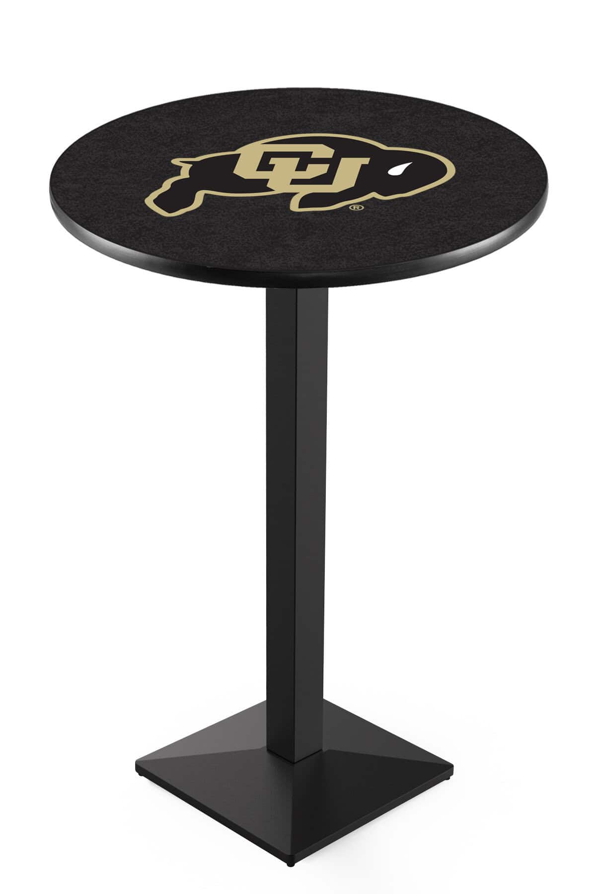 University of Colorado 42-Inch Pub Table with 36-Inch Top, Square Base Base, and Black Wrinkle Finish 1 University of Colorado 42-Inch Pub Table with 36-Inch Top, Square Base Base, and Black Wrinkle Finish