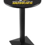 Michigan Tech University 42-Inch Pub Table with 36-Inch Top, Square Base Base, and Black Wrinkle Finish