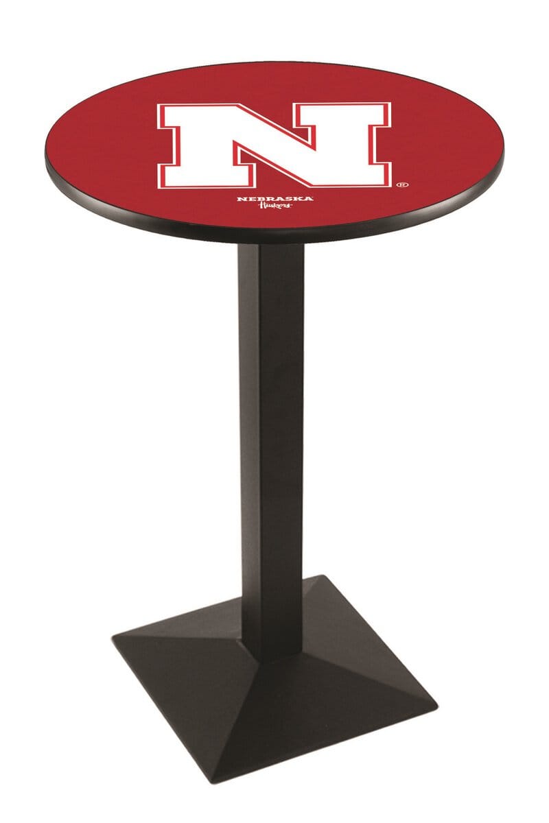 University of Nebraska 36-Inch Pub Table with 30-Inch Top, Square Base Base, and Black Wrinkle Finish 1 University of Nebraska 36-Inch Pub Table with 30-Inch Top, Square Base Base, and Black Wrinkle Finish