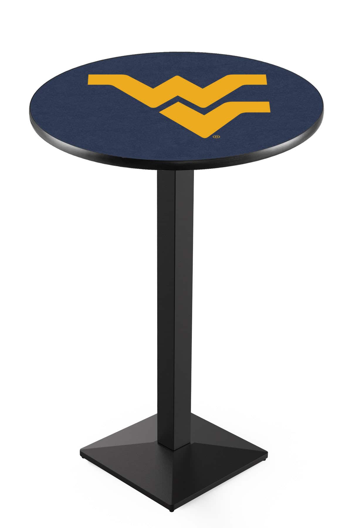 West Virginia University 36-Inch Pub Table with 30-Inch Top, Square Base Base, and Black Wrinkle Finish 1 West Virginia University 36-Inch Pub Table with 30-Inch Top, Square Base Base, and Black Wrinkle Finish